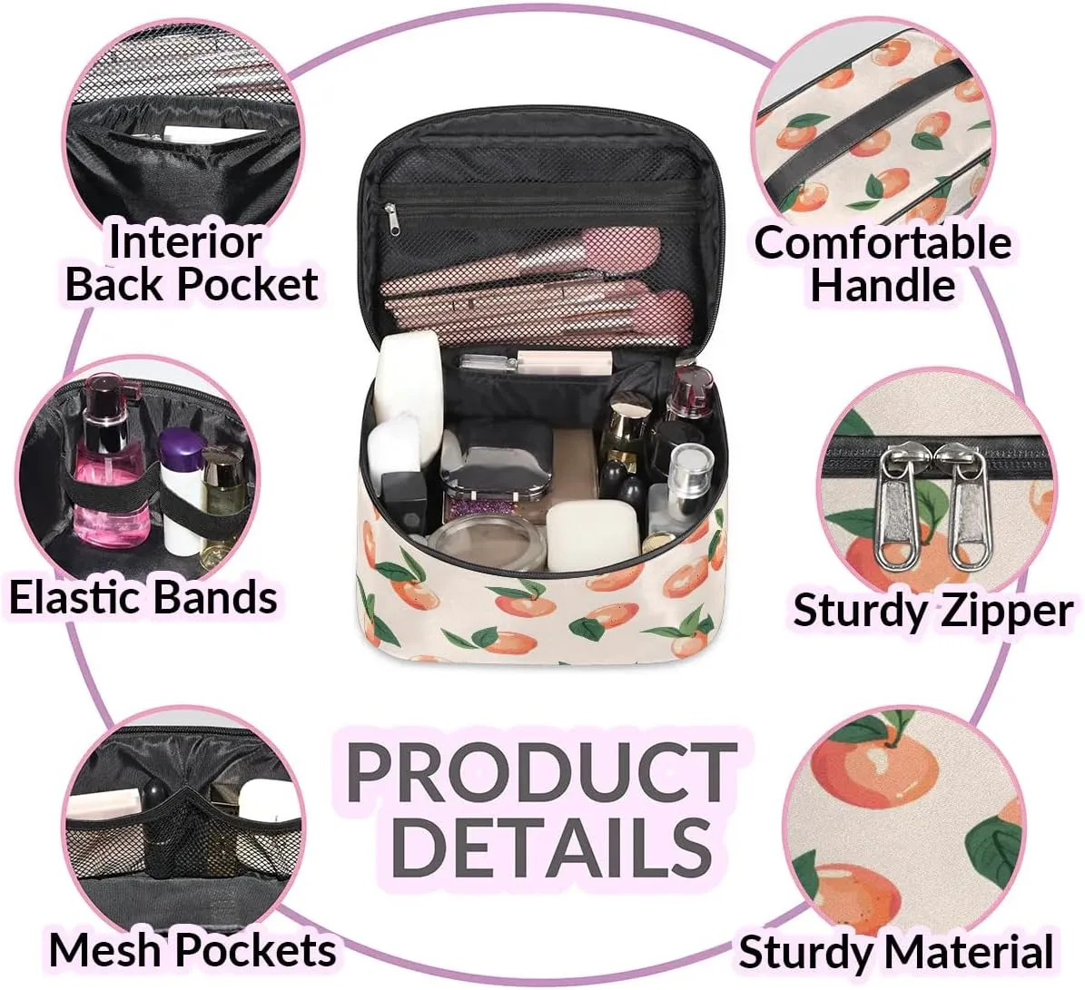 Makeup Bag Large Sweet Peach Toiletry Bag for Women Travel Cosmetic Bag Portable Makeup Bag for Bottles Brushes Lipstick Skin Care