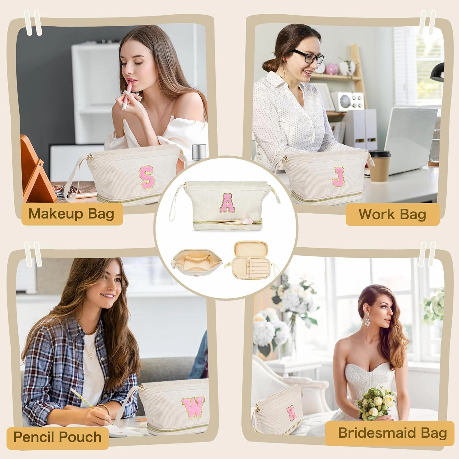 Makeup Bag for Girls Gift, Personalized Graduation Gifts Initial Women Makeup Bag for Travel, Teacher Appreciation Gifts Preppy Make up Bag Cosmetic Bag 18th Birthday Gifts for Teen Girl Trendy - M