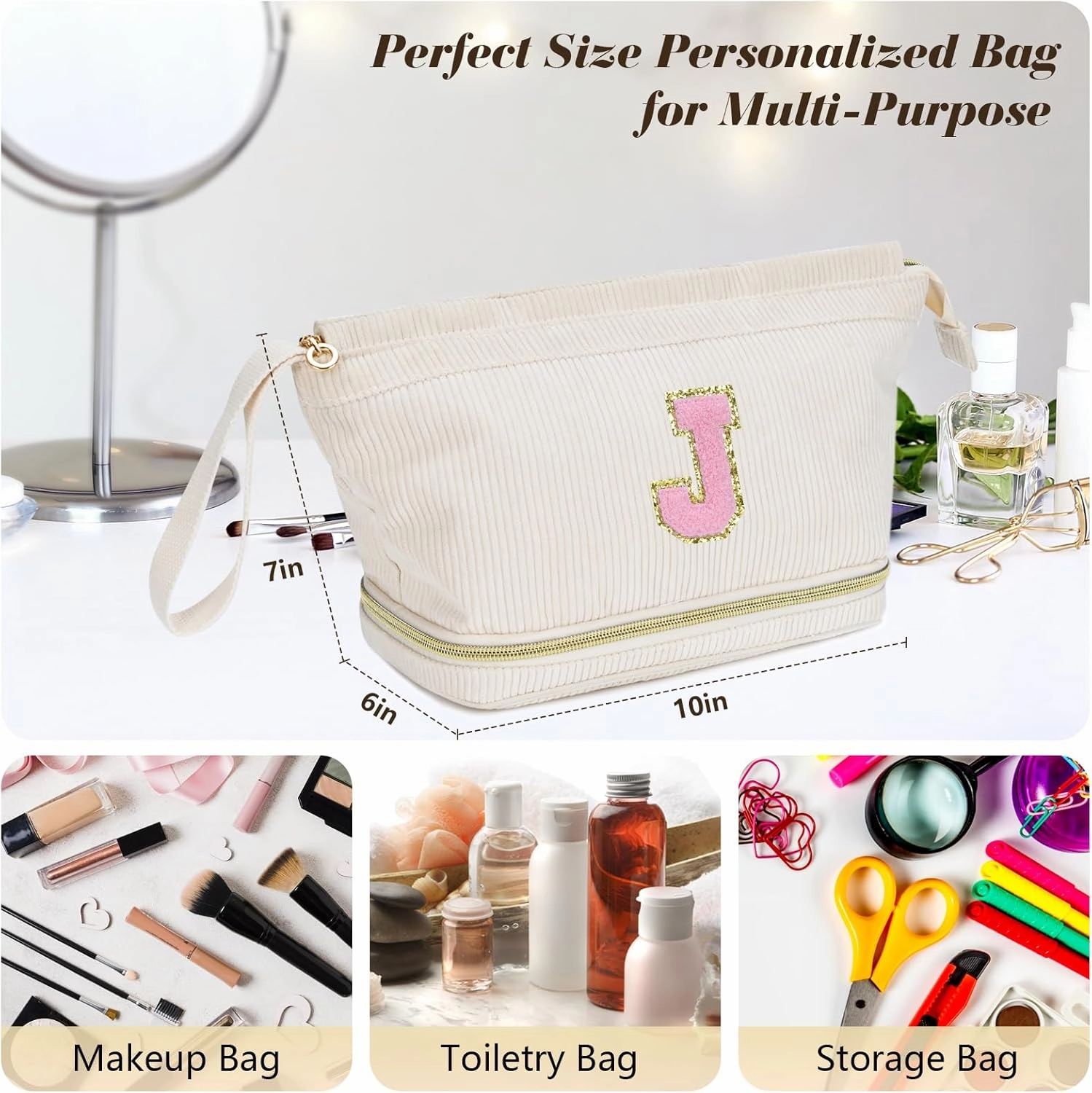 Makeup Bag for Girls Gift, Personalized Graduation Gifts Initial Women Makeup Bag for Travel, Teacher Appreciation Gifts Preppy Make up Bag Cosmetic Bag 18th Birthday Gifts for Teen Girl Trendy - M