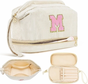 Makeup Bag for Girls Gift, Personalized Graduation Gifts Initial Women Makeup Bag for Travel, Teacher Appreciation Gifts Preppy Make up Bag Cosmetic Bag 18th Birthday Gifts for Teen Girl Trendy - M