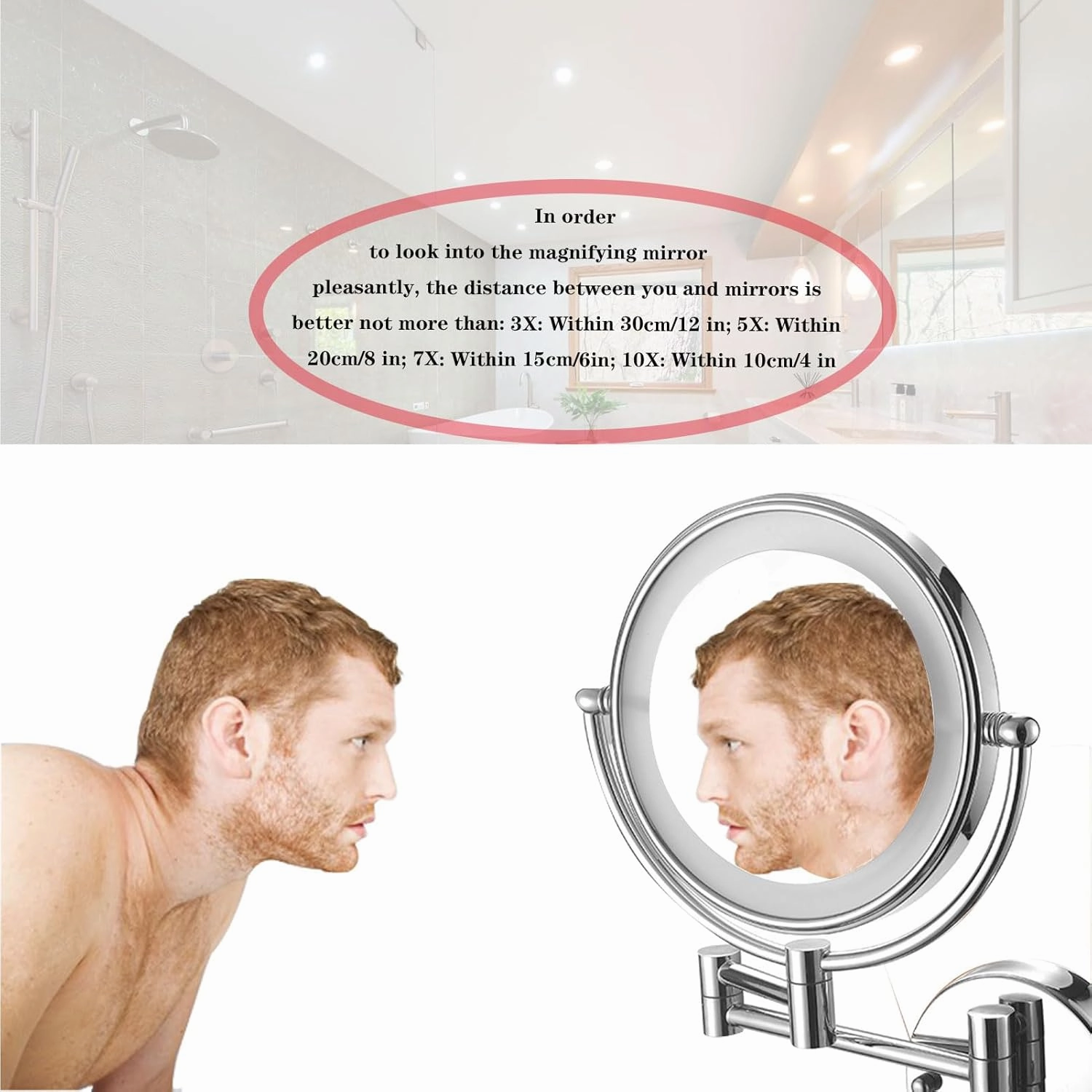 Makeup Mirror Wall Mounted, LED Lighted Cosmetic Mirror with Magnification, 360° Swivel Vanity Mirror, Double Sided Bathroom Mirror, for Make up, Shave Wait (Silver Concealed 10X)