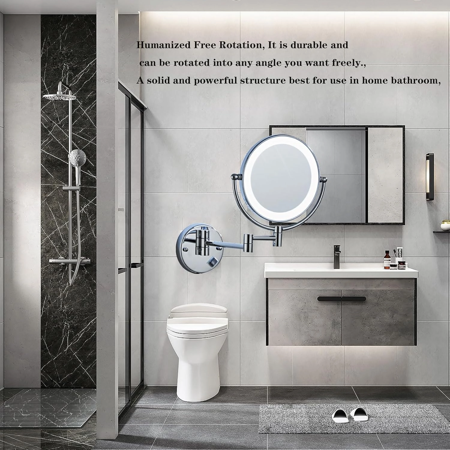 Makeup Mirror Wall Mounted, LED Lighted Cosmetic Mirror with Magnification, 360° Swivel Vanity Mirror, Double Sided Bathroom Mirror, for Make up, Shave Wait (Silver Concealed 10X)