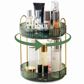 Makeup Organizer - 360 Rotating Cosmetics Organizer for Vanity, Bathroom Countertop & Dresser - High-Capacity, 2 Tiers (Green)