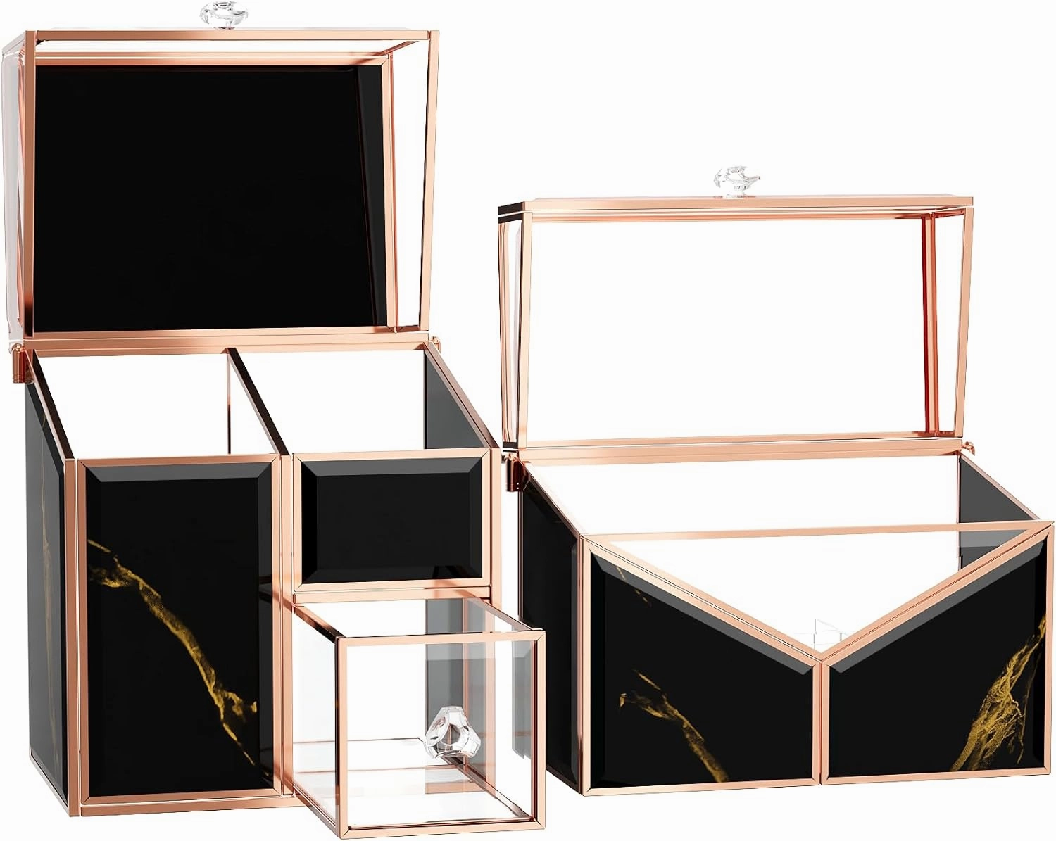 Makeup Organizer Countertop Glass – Vanity Holder with 18-Slot Lipstick Organizer & Covered Makeup Brush Holder – Skincare, Perfume & Cosmetic Display for Bathroom or Dresser