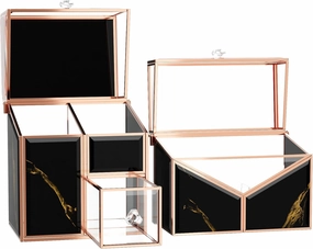 Makeup Organizer Countertop Glass – Vanity Holder with 18-Slot Lipstick Organizer & Covered Makeup Brush Holder – Skincare, Perfume & Cosmetic Display for Bathroom or Dresser