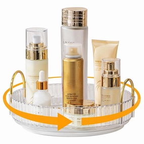 Makeup Organizer for Vanity, 360° Rotating Bathroom Organizer Countertop, High-Capacity Skincare Organizer, Spinning Cosmetics Organizer for Dresser Countertop (1 Tier, Clear)
