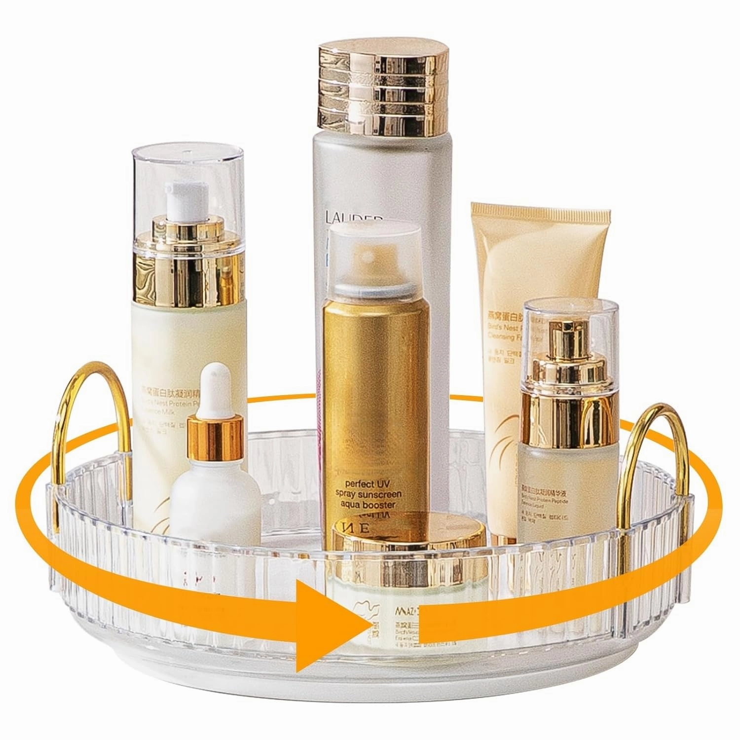 Makeup Organizer for Vanity, 360° Rotating Bathroom Organizer Countertop, High-Capacity Skincare Organizer, Spinning Cosmetics Organizer for Dresser Countertop (1 Tier, Clear)