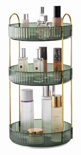 Makeup Organizer for Vanity, 360° Rotating Bathroom Organizer Countertop, High-Capacity Skincare Organizer, Spinning Cosmetics Organizer for Dresser Countertop (3 Tiers, Green)