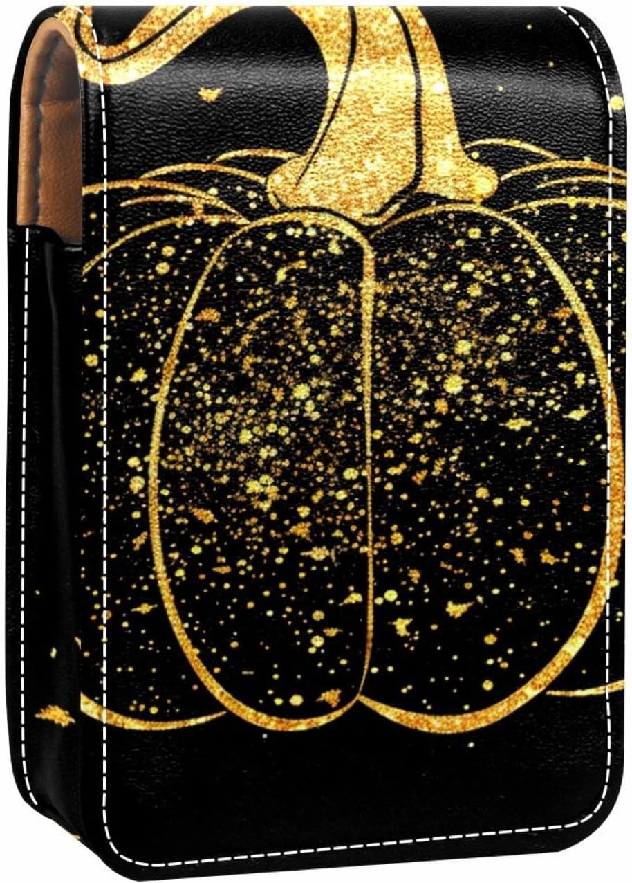 Makeup Organizer,Makeup Lipstick Case for Outside Mini Bag Travel Cosmetic Pouch,Background with Gold Pumpkin