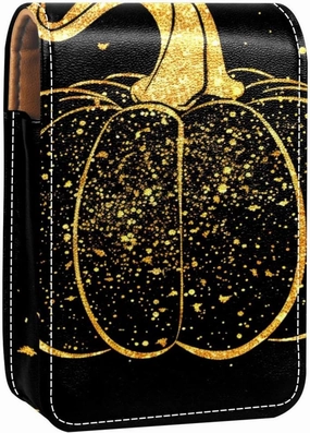 Makeup Organizer,Makeup Lipstick Case for Outside Mini Bag Travel Cosmetic Pouch,Background with Gold Pumpkin