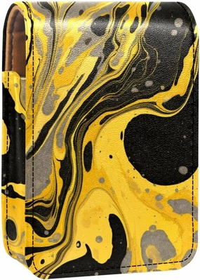 Makeup Organizer,Makeup Lipstick Case for Outside Mini Bag Travel Cosmetic Pouch,Black Yellow Gold Marble