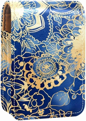 Makeup Organizer,Makeup Lipstick Case for Outside Mini Bag Travel Cosmetic Pouch,Blue and Gold Mandala Pattern