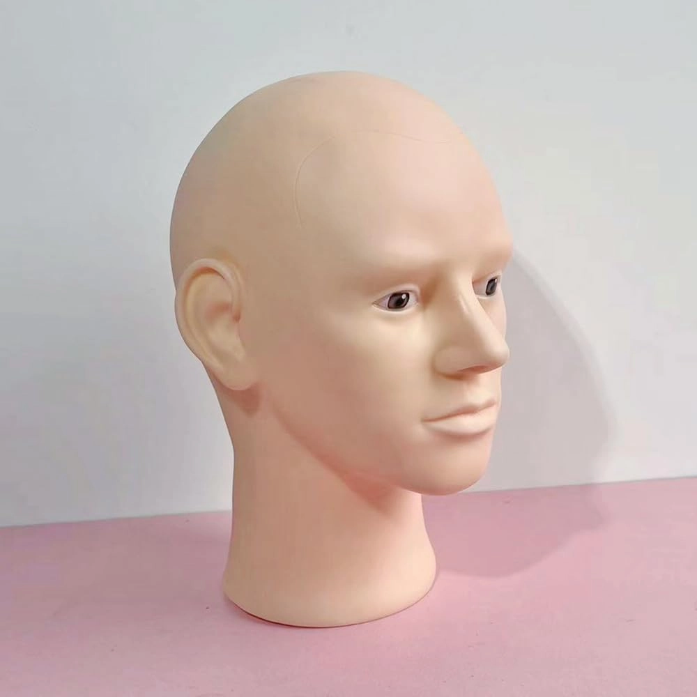 Male Bald Mannequin Head for Wig Making Hat and Glasses Display Model Head, Professional Cosmetology Head Beige Color No Make Up
