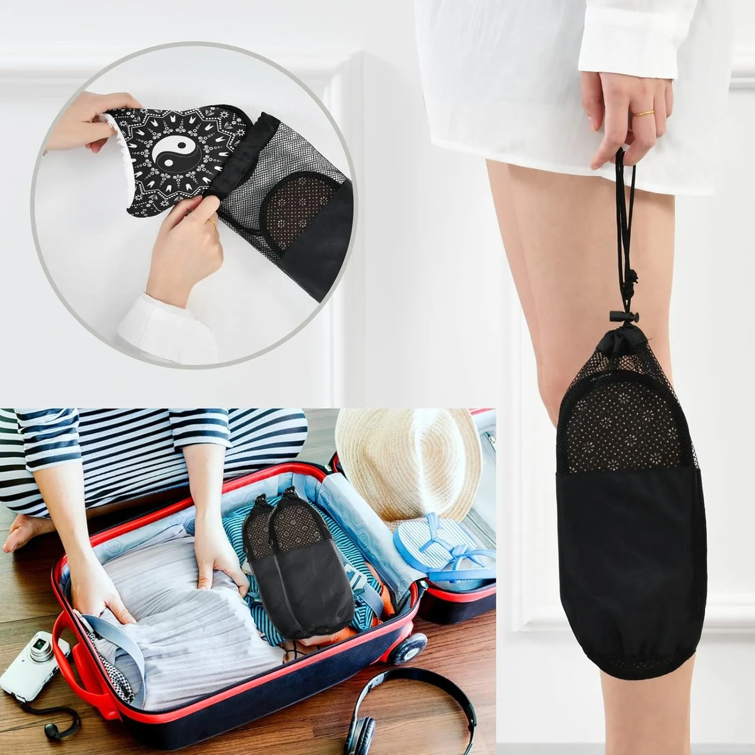 Mandala Yin Yang Slippers, Soft Memory Foam Non-Slip Indoor House Slippers Home Shoes for Bedroom Hotel Travel Spa