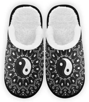 Mandala Yin Yang Slippers, Soft Memory Foam Non-Slip Indoor House Slippers Home Shoes for Bedroom Hotel Travel Spa
