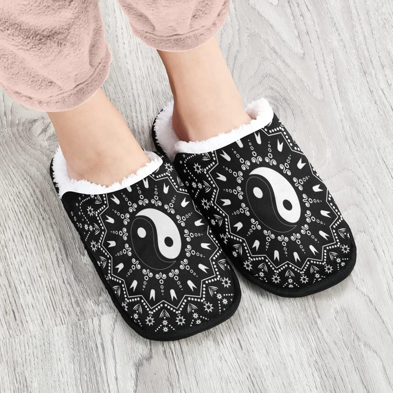 Mandala Yin Yang Slippers, Soft Memory Foam Non-Slip Indoor House Slippers Home Shoes for Bedroom Hotel Travel Spa
