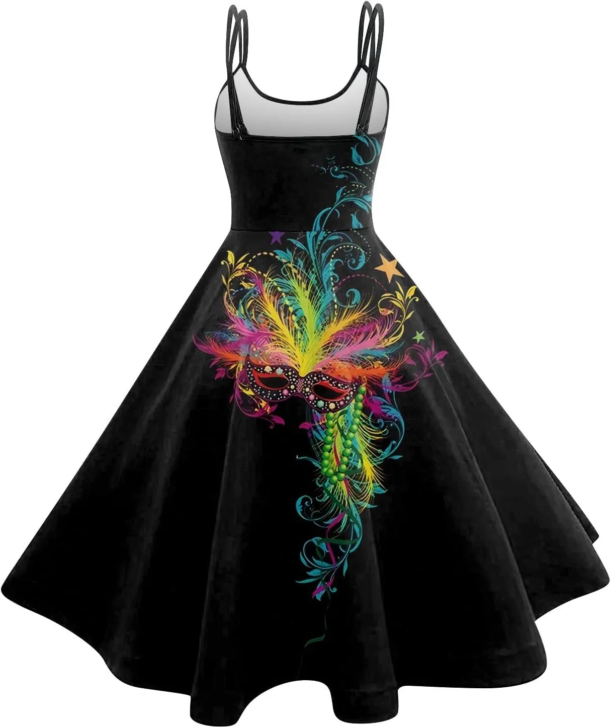 Mardi Gras Dress for Women Carnival Print Sexy Spaghetti Strap Cocktail Punk Vintage A-Line Swing Midi Dresses