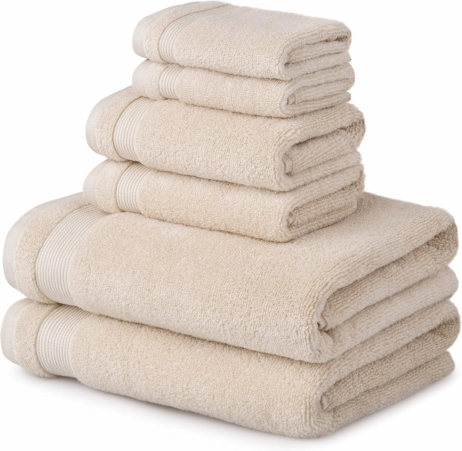 MARTHA STEWART 100% Cotton Bath Towels Set Of 6 Piece, 2 Bath Towels, 2 Hand Towels, 2 Washcloths, Quick Dry Towels, Soft & Absorbent, Bathroom Essentials, Beige