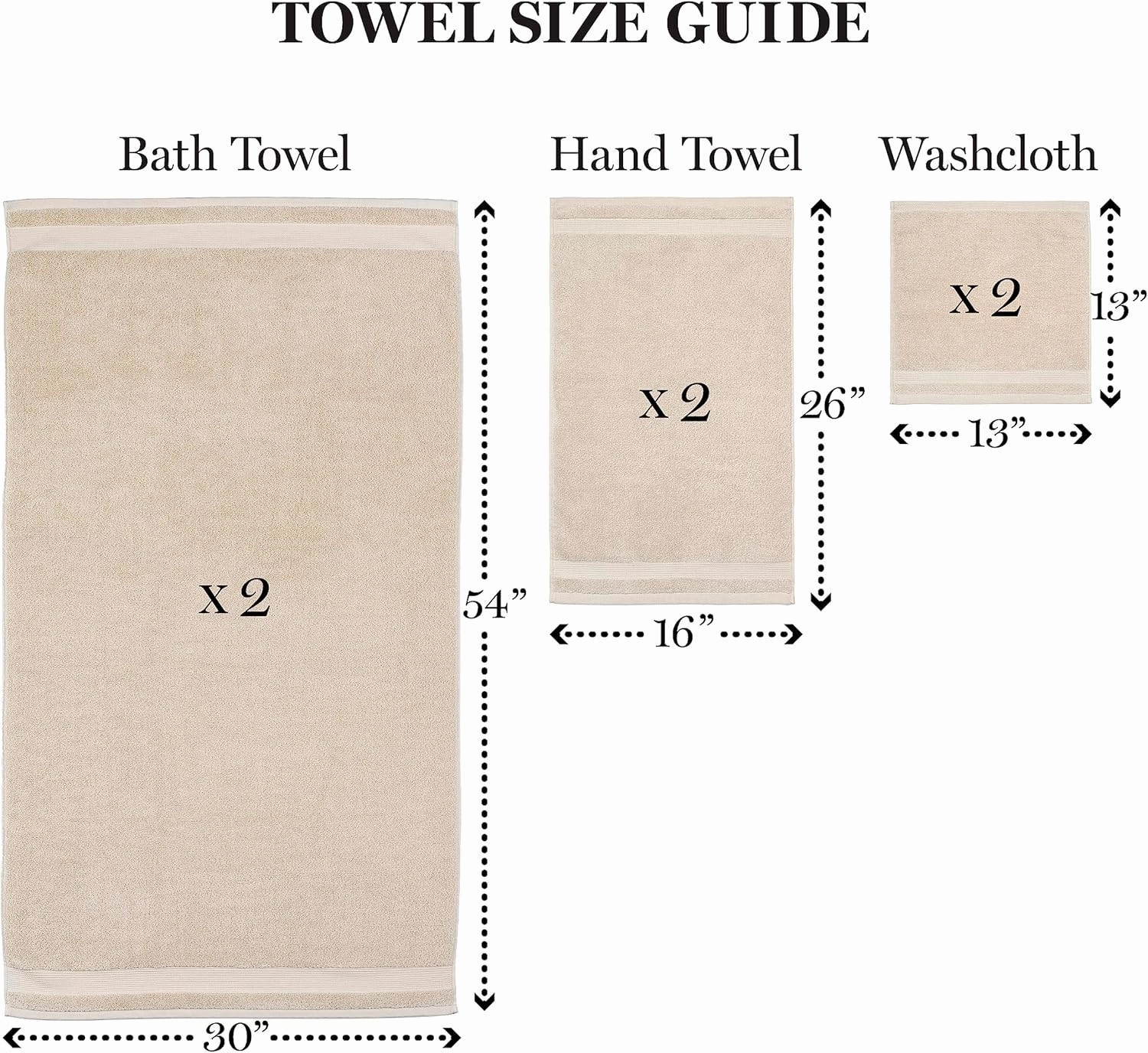 MARTHA STEWART 100% Cotton Bath Towels Set Of 6 Piece, 2 Bath Towels, 2 Hand Towels, 2 Washcloths, Quick Dry Towels, Soft & Absorbent, Bathroom Essentials, Beige