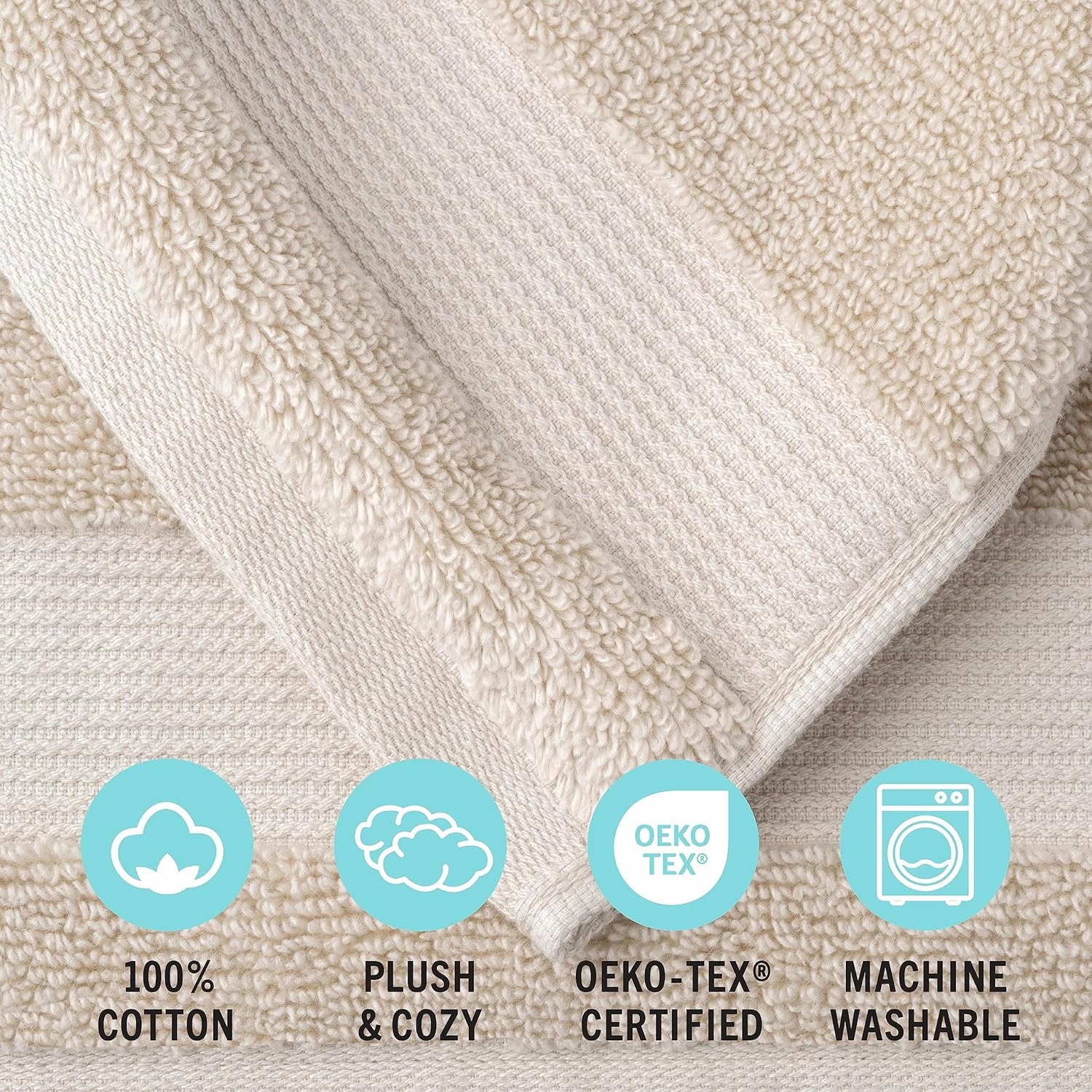 MARTHA STEWART 100% Cotton Bath Towels Set Of 6 Piece, 2 Bath Towels, 2 Hand Towels, 2 Washcloths, Quick Dry Towels, Soft & Absorbent, Bathroom Essentials, Beige
