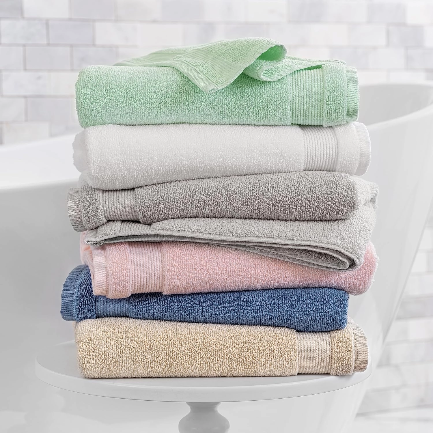 MARTHA STEWART 100% Cotton Bath Towels Set Of 6 Piece, 2 Bath Towels, 2 Hand Towels, 2 Washcloths, Quick Dry Towels, Soft & Absorbent, Bathroom Essentials, Beige