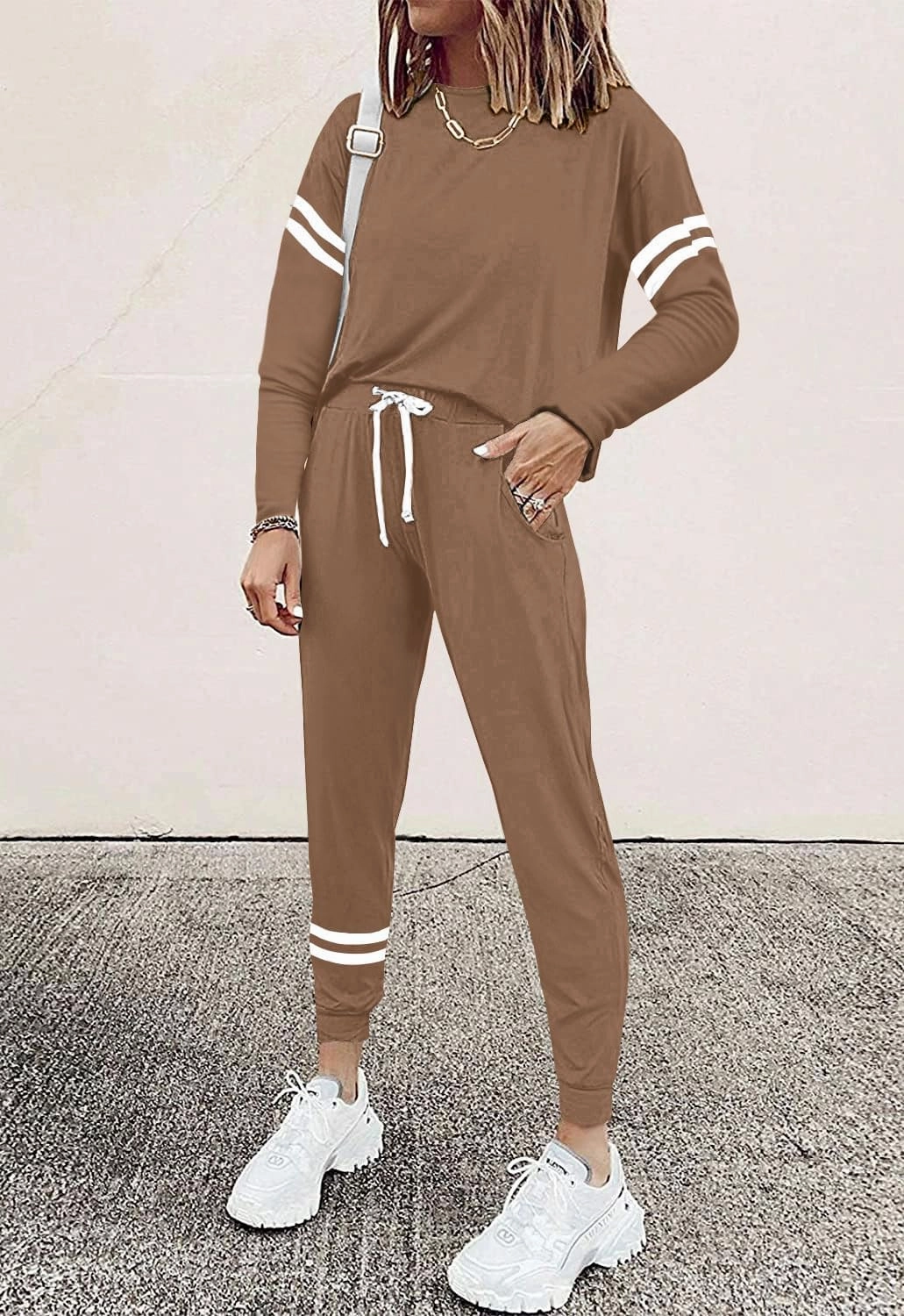 MASCOMODA 2025 Lounge Sets for Women Fall 2 Piece Outfits Tracksuit Jogger Set Long Sleeve Tops and Long Pants with Pockets