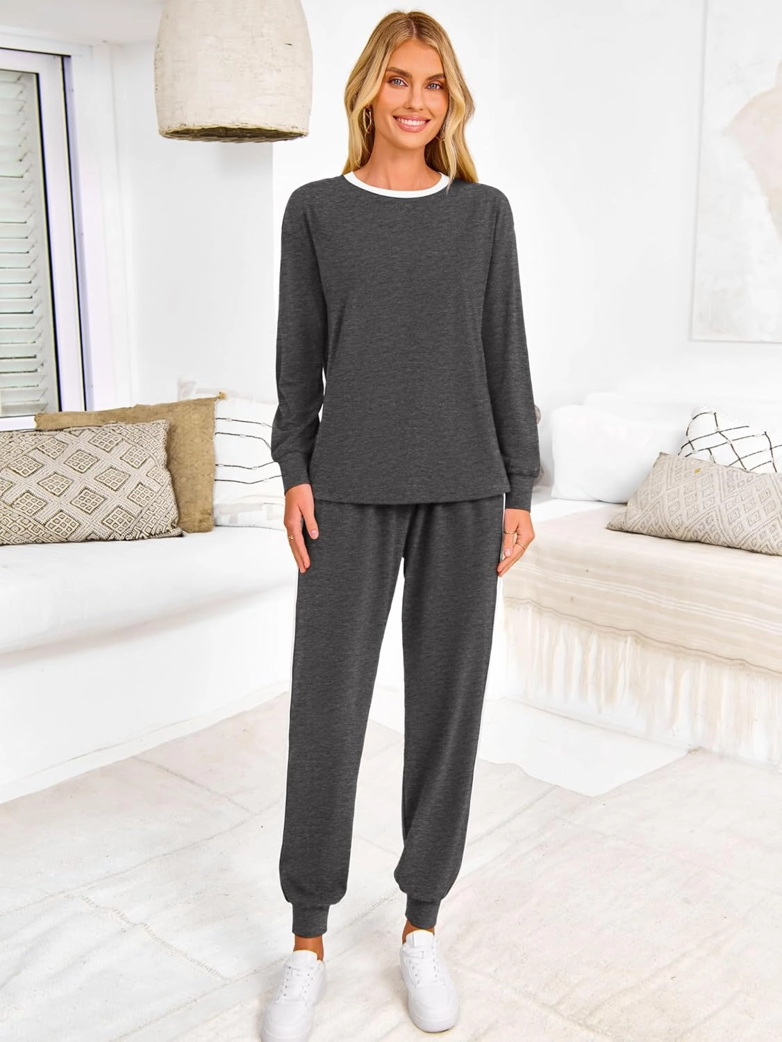 MASCOMODA 2025 Lounge Sets for Women Fall 2 Piece Outfits Tracksuit Jogger Set Long Sleeve Tops and Long Pants with Pockets