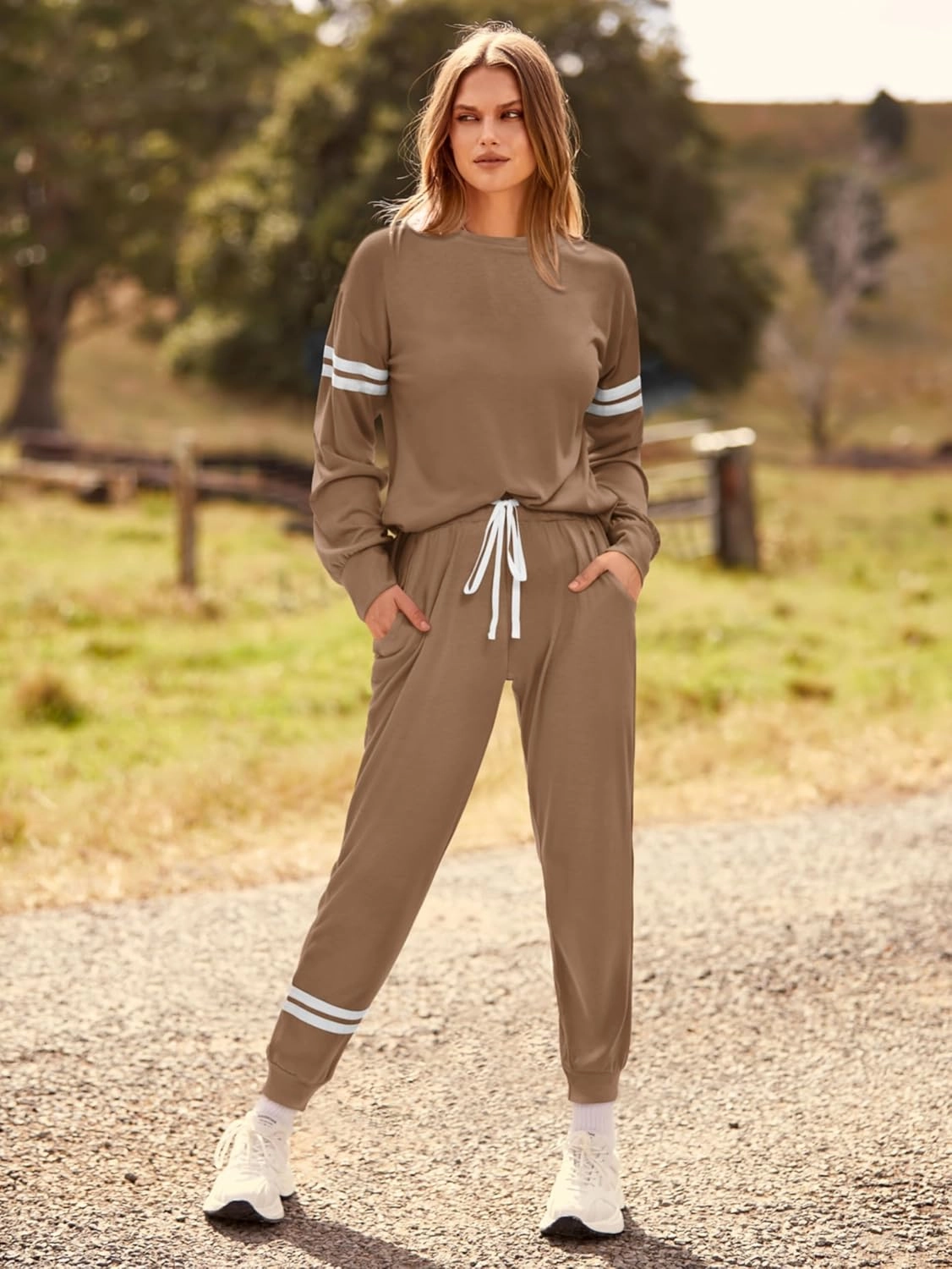 MASCOMODA 2025 Lounge Sets for Women Fall 2 Piece Outfits Tracksuit Jogger Set Long Sleeve Tops and Long Pants with Pockets