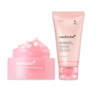 medicube PDRN Pink Shimmer Duo | Salmon DNA Capsule Cream & PDRN Caffiene Overnight Peel Off Wrapping Mask | Lightweight Hydration and Contouring Care| For a Plumped, Radiant Glow