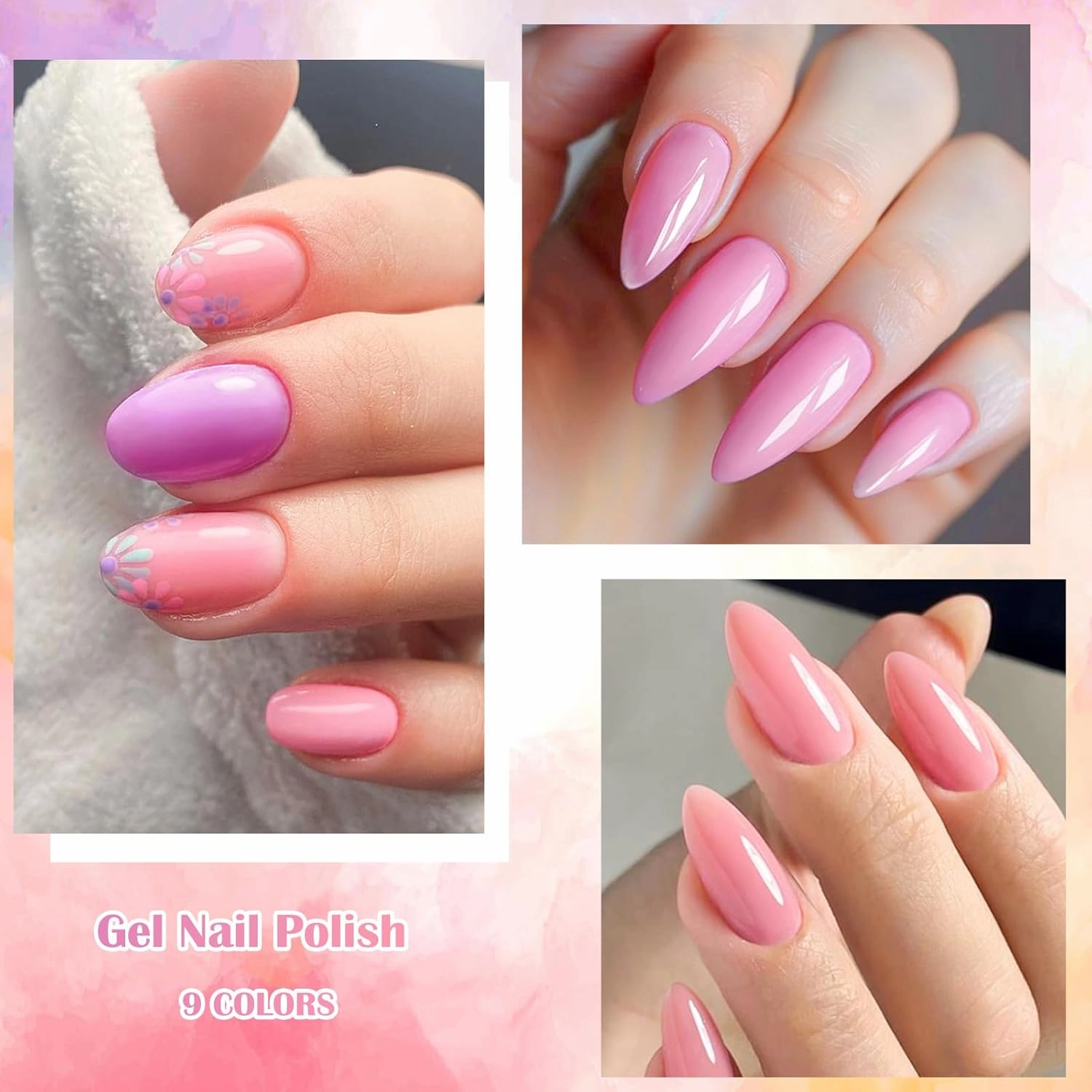 MEET ACROSS 12 Pcs Base Color Gel Nail Polish, 9 Colors Macaron Gel Polish Pink Nail Polish Clear Nail Polish Purple Sheer French Tip Base Colors Soak Off Nail Art Manicure DIY at Home Gift for Women