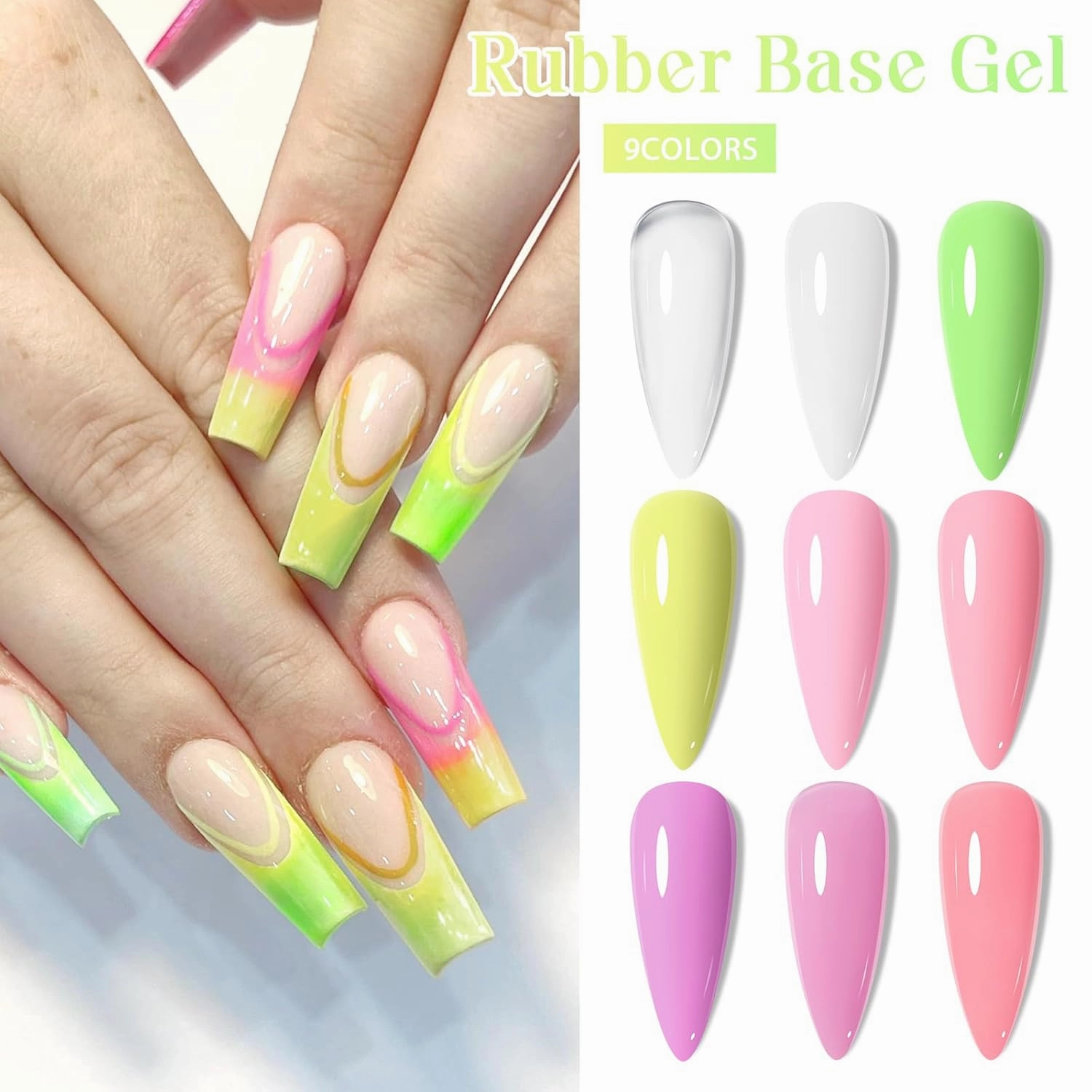 MEET ACROSS 12 Pcs Base Color Gel Nail Polish, 9 Colors Macaron Gel Polish Pink Nail Polish Clear Nail Polish Purple Sheer French Tip Base Colors Soak Off Nail Art Manicure DIY at Home Gift for Women