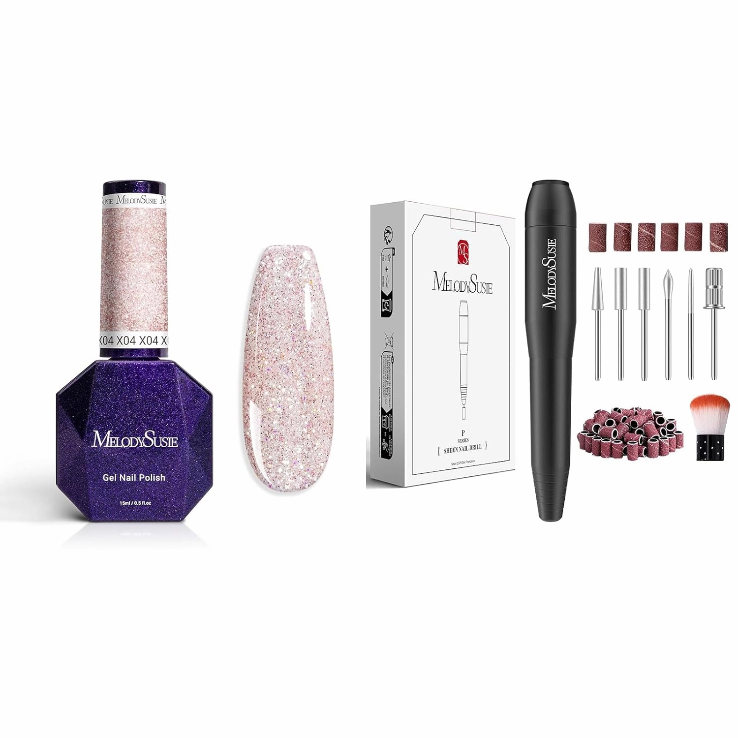 MelodySusie Electric Nail Drill Machine with Galaliver Glitter Gel Nail Polish Bright Pink
