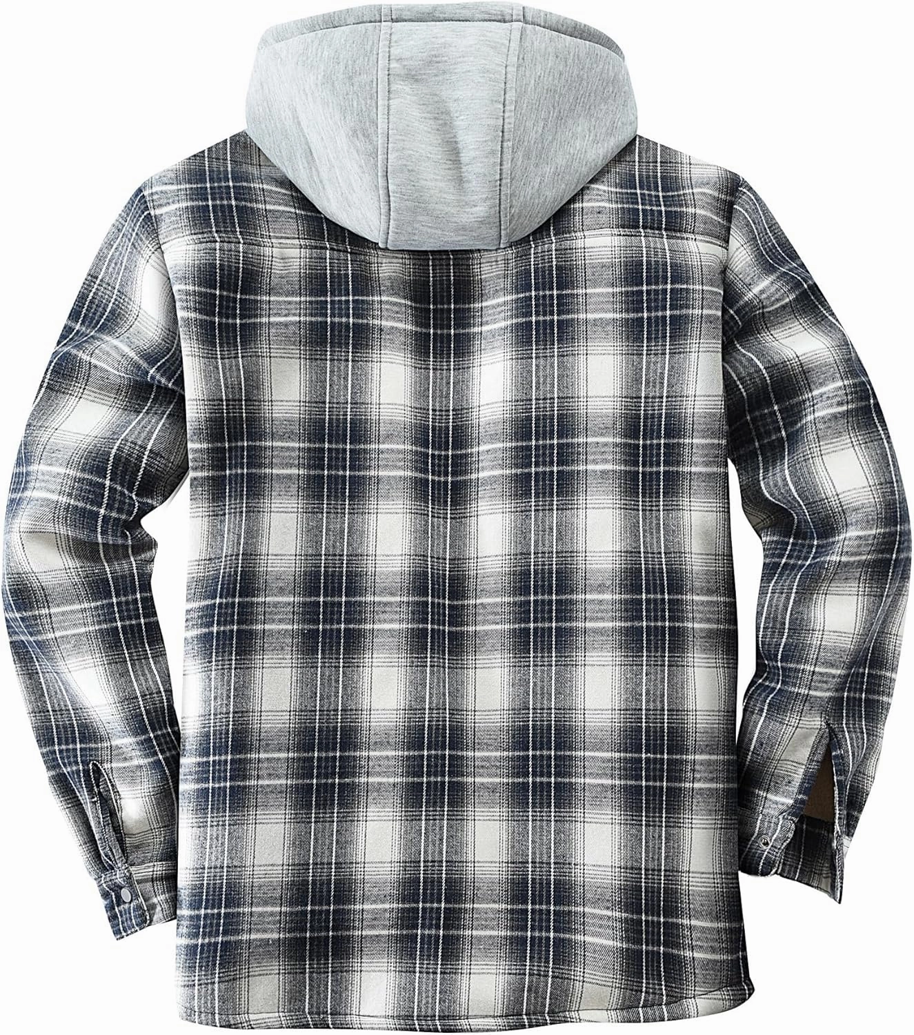 Men's Cotton Plaid Long Sleeve Shirts Jacket Fleece Lined Flannel Shirts Sherpa Button Down Coat with Hood