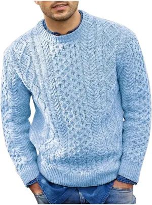 Mens Crewneck Pullover Sweater Soft Casual Waffle Textured Long Sleeve Knitted Sweaters with Ribbing Edge