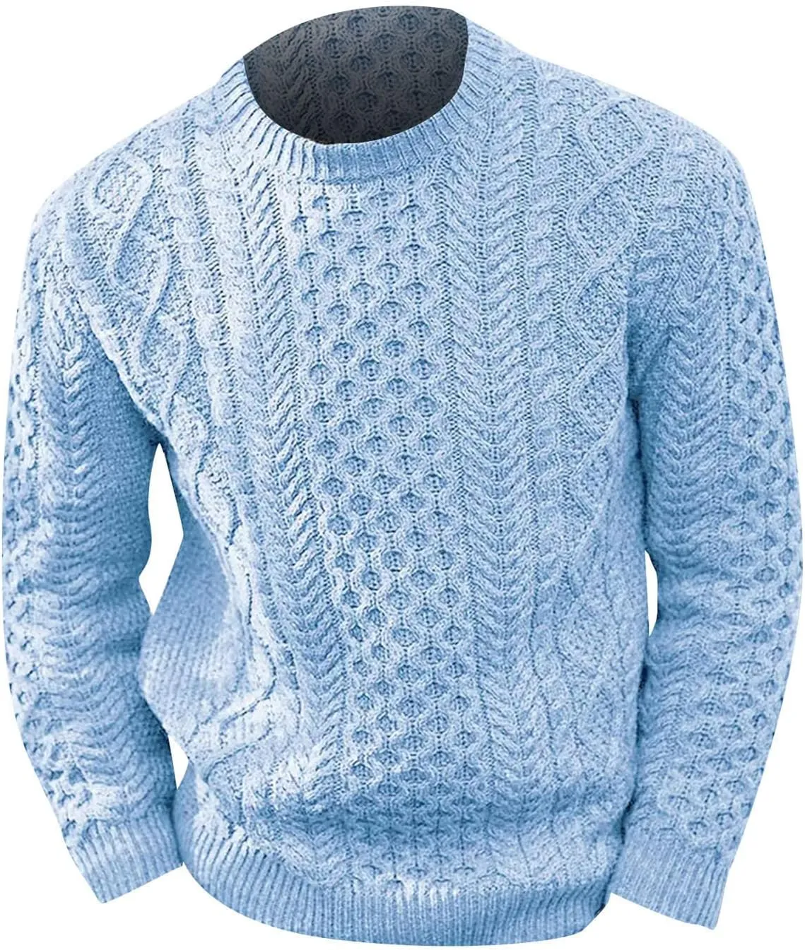 Mens Crewneck Pullover Sweater Soft Casual Waffle Textured Long Sleeve Knitted Sweaters with Ribbing Edge