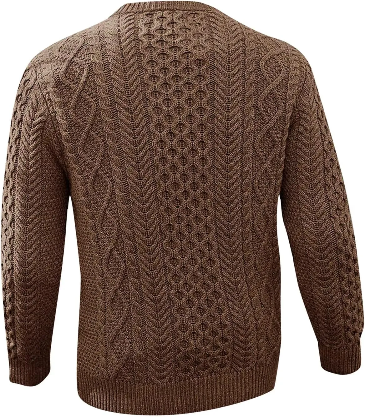 Mens Crewneck Pullover Sweater Soft Casual Waffle Textured Long Sleeve Knitted Sweaters with Ribbing Edge
