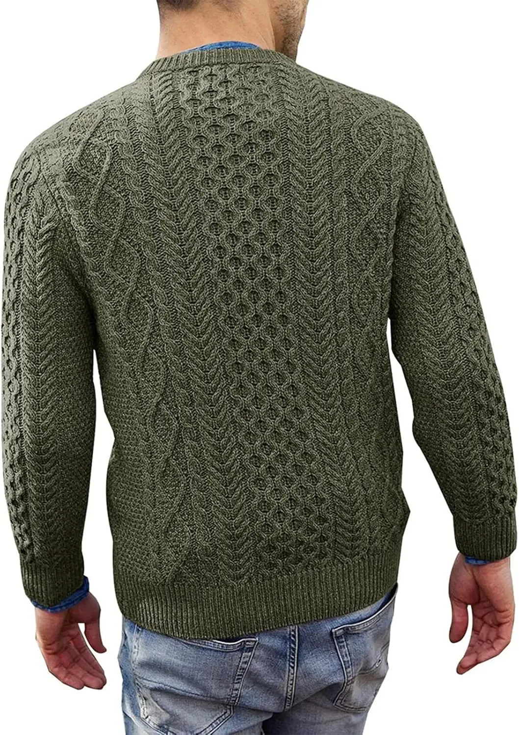 Mens Crewneck Pullover Sweater Soft Casual Waffle Textured Long Sleeve Knitted Sweaters with Ribbing Edge