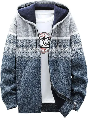 Men's Full-Zip Fleece Knitted Regular Fit Full Zip Cardigan Sweater with Soft Brushed Flannel Lining