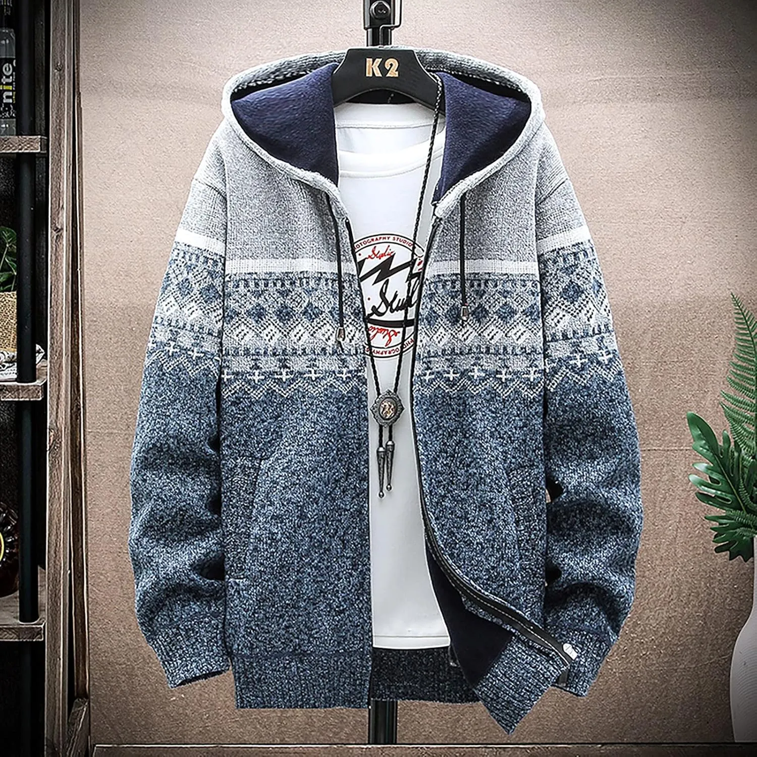 Men's Full-Zip Fleece Knitted Regular Fit Full Zip Cardigan Sweater with Soft Brushed Flannel Lining