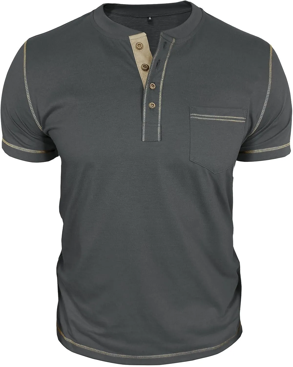 Men's Henley Shirt Soft Cotton Short Sleeve Stretchy Muscle Fit T Shirts Classic Band Collar Button Down Tee Tops