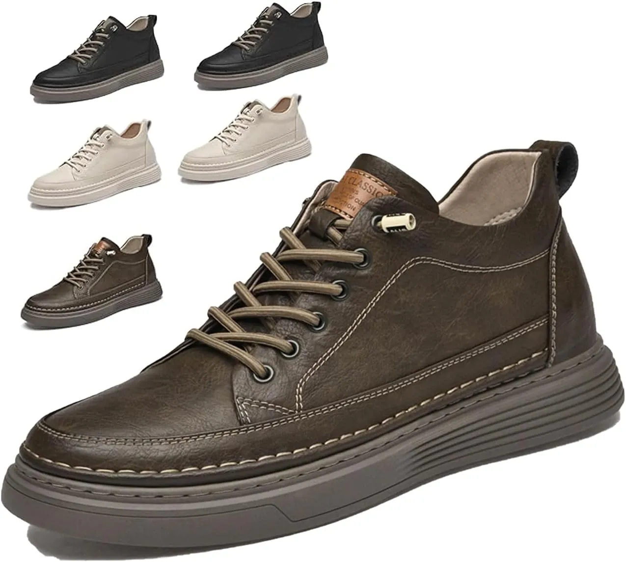 Men's Invisible Height Increasing Oxford Shoes, Elevator Sneakers, Breathable, Anti-Slip, 2" Taller, Beige, US 4.5 - 12