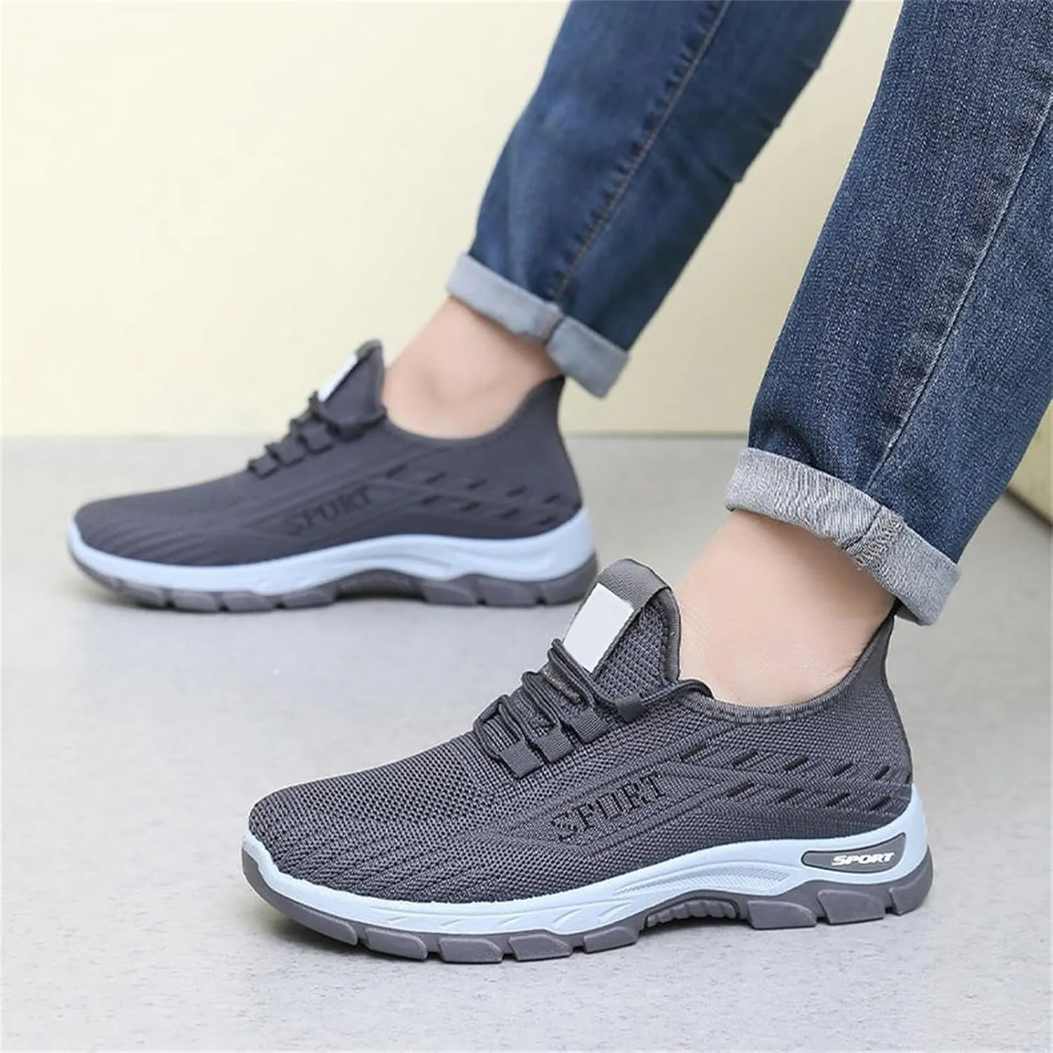 Mens Running Shoes Lace up Non Slip Fashion Sneakers Breathable Mesh Casual Sport Athletic Walking Shoes