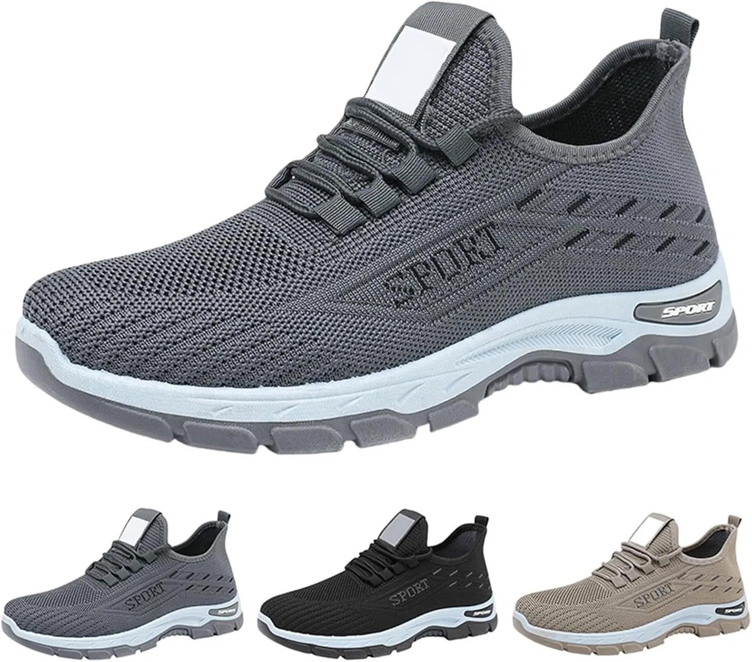 Mens Running Shoes Lace up Non Slip Fashion Sneakers Breathable Mesh Casual Sport Athletic Walking Shoes