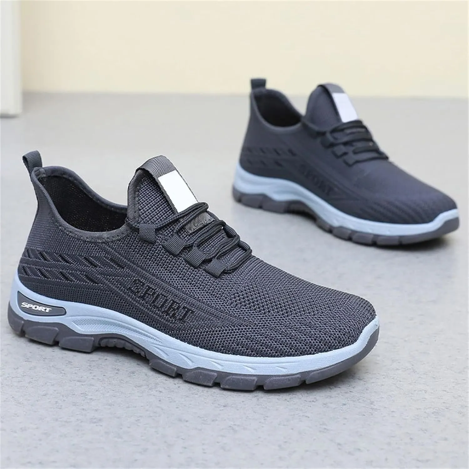 Mens Running Shoes Lace up Non Slip Fashion Sneakers Breathable Mesh Casual Sport Athletic Walking Shoes
