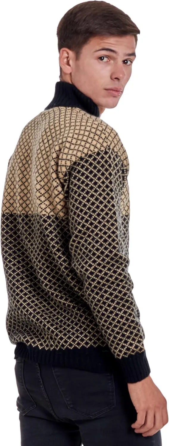 Men’s Soft Half-Zip Modern Beige and Black Alpaca Pullover Sweater