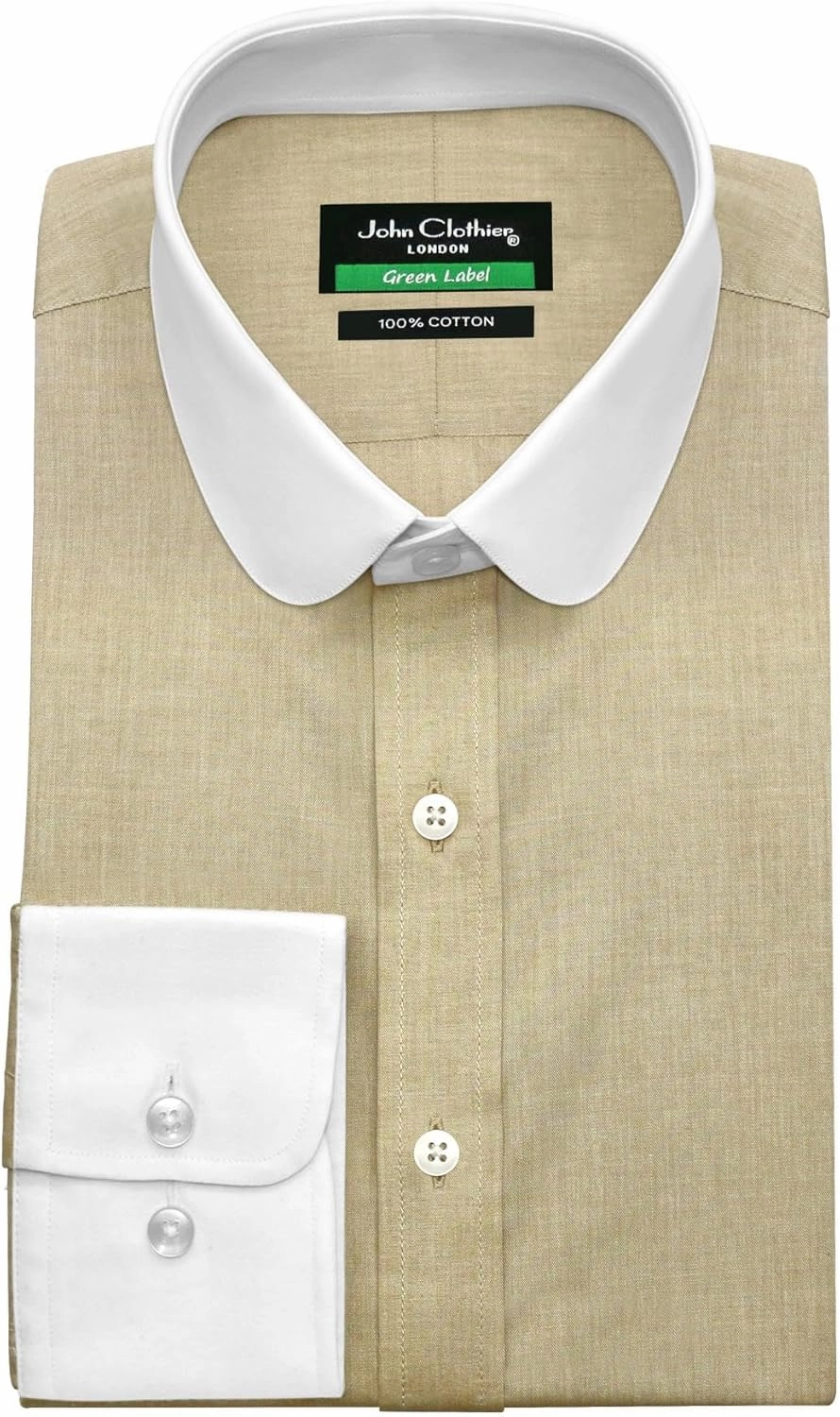 Mens Club Collar Shirt Beige Light Brown Melange Texture Vintage Era Tommy Peaky Penny Round Fawn Biscuit Dress Shirt Cotton