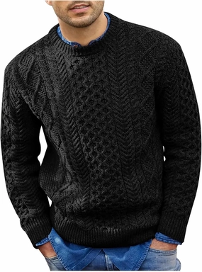 Mens Crewneck Pullover Sweater Soft Casual Waffle Textured Long Sleeve Knitted Sweaters with Ribbing Edge
