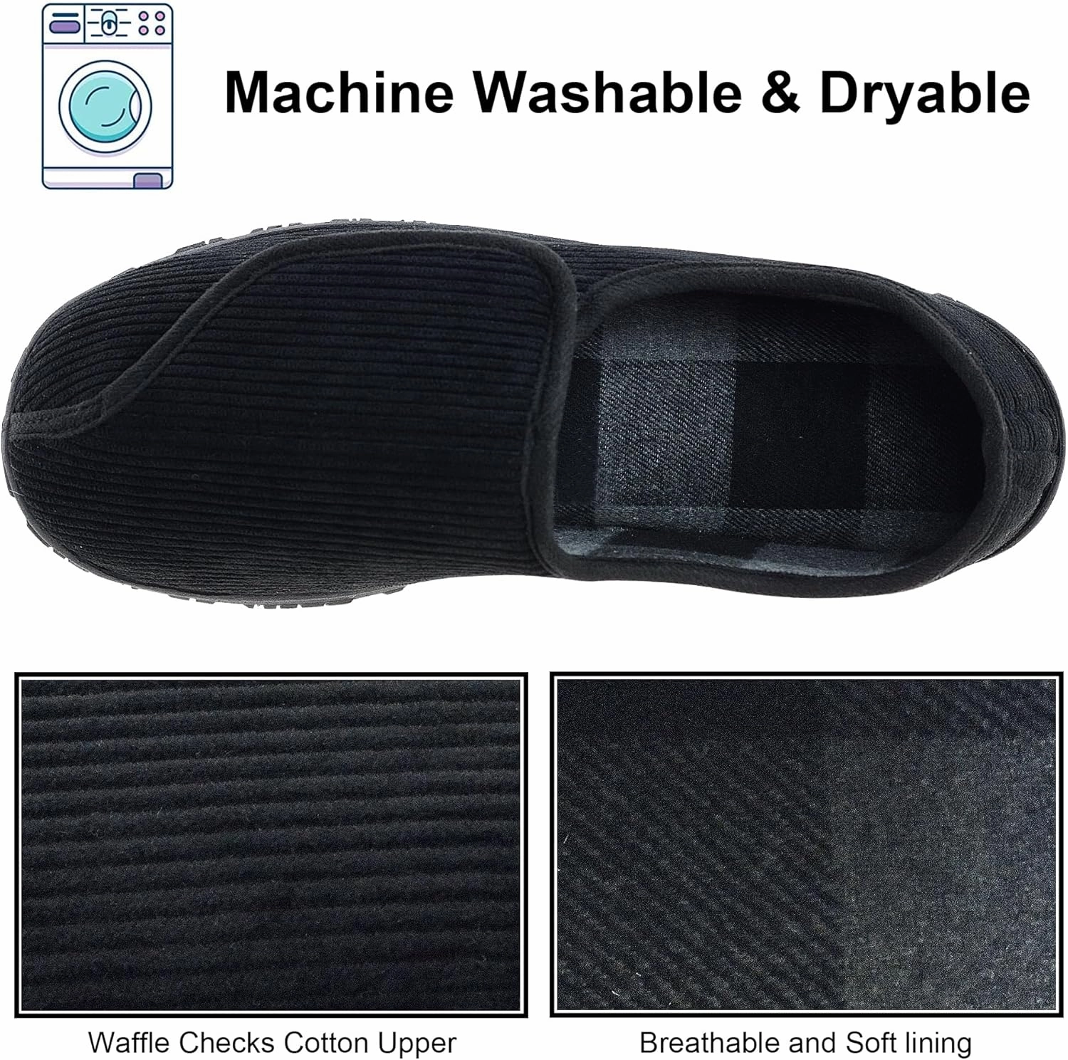 Mens Memory Foam Diabetic Slippers Extra Wide Comfy with Coral Fleece Lining for Arthritis Edema Swollen Feet House Shoes for Men