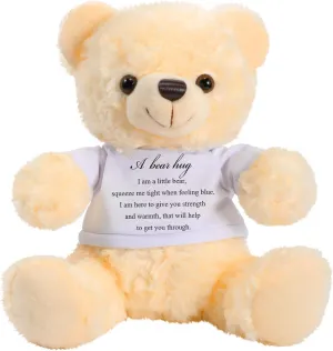 Meooeck Bear Plush Stuffed Animal Sympathy Gift with a Bear Hug Sign Clothing Hug Gift for Kids Condolences Memorial Comfort Loss of Loved One(Beige, White)