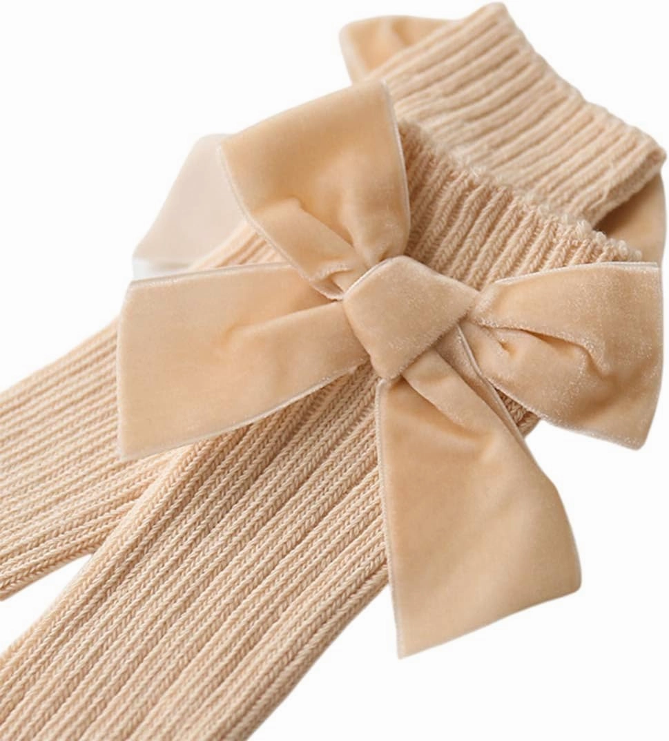 Merqwadd 4-Pack Baby Girls Knee High Socks Infants Toddlers Bow Knit Socks Cotton Tube Ruffled Stockings